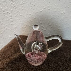 Vintage? Murano? Glass Teapot with Pink Accents Paperweight